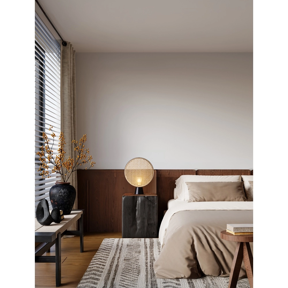 Lampe de table Tiera Rotin avec noir Lyora 5212017477545