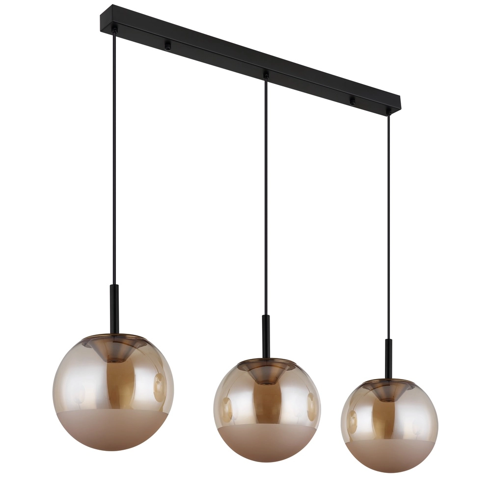 Lampe pendante de conception Severin Noir 3 clairs avec verre ambré Globo 9007371549931