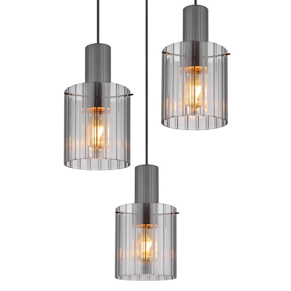 Suspension Tulivar Design Verre fumé 3 lumières Globo 9007371447664