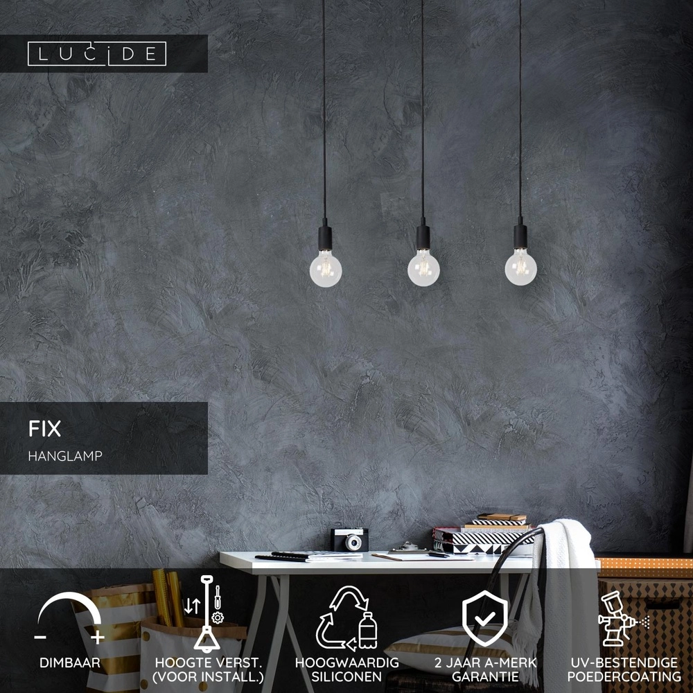 Lampe suspendue Fix Noir à 3 lumières Lucide 5411212082725
