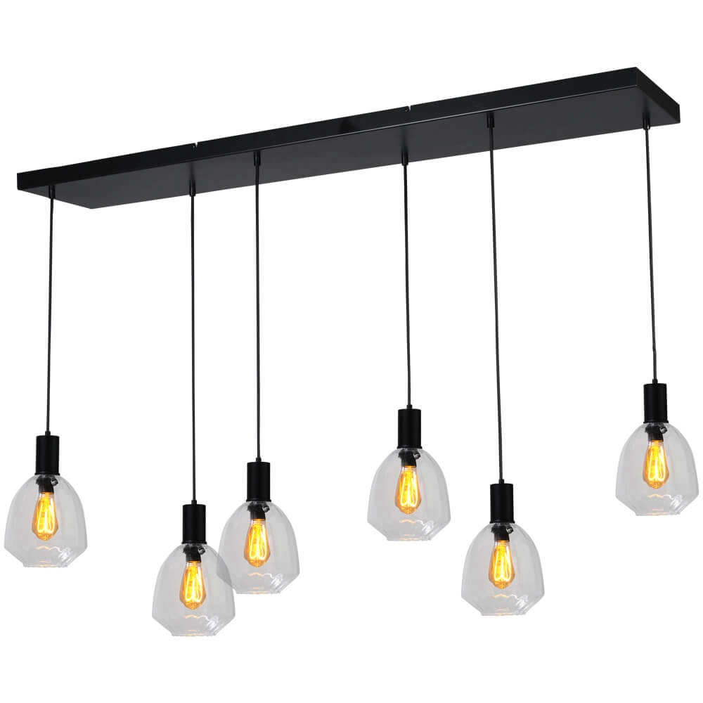 Lampe suspendue 6 lumières - noire - Porto avec verres transparents Nicolette Lampe suspendue 6 lumières - noire - Porto avec verres transparents Nicolette