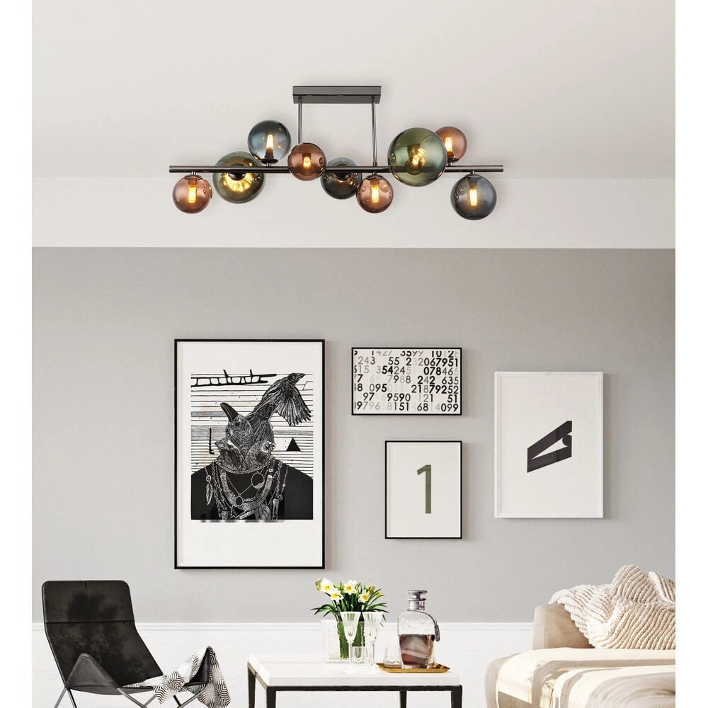 Plafonnier noir Riha Verre coloré 9 lumières Globo 9007371453115