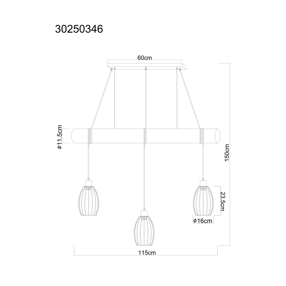 Lampe pendante de campagne Berti Bois 3 clairs avec noir Globo 9007371583331