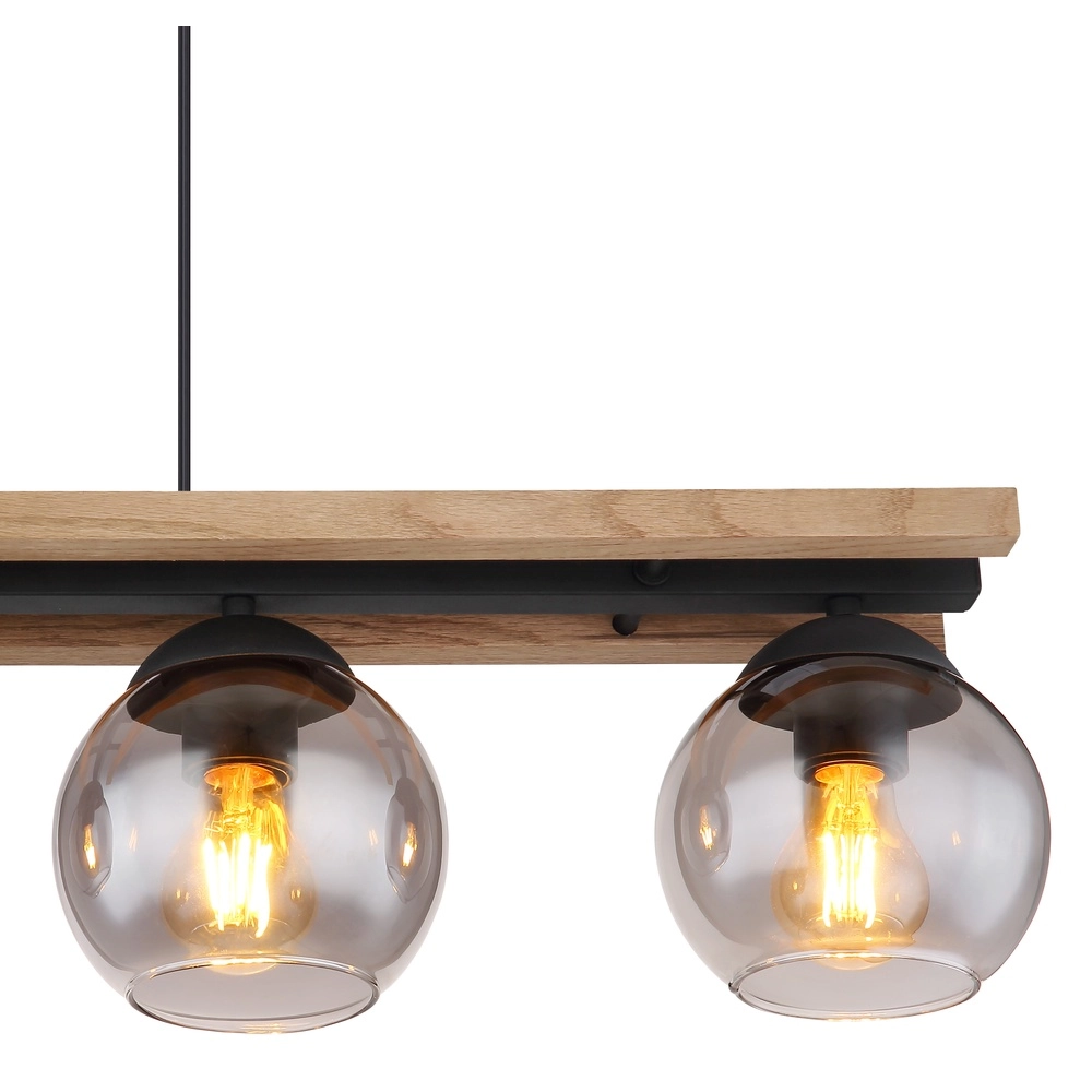 Lampe suspendue à 4 lumières Conni noir avec bois Globo 9007371451739