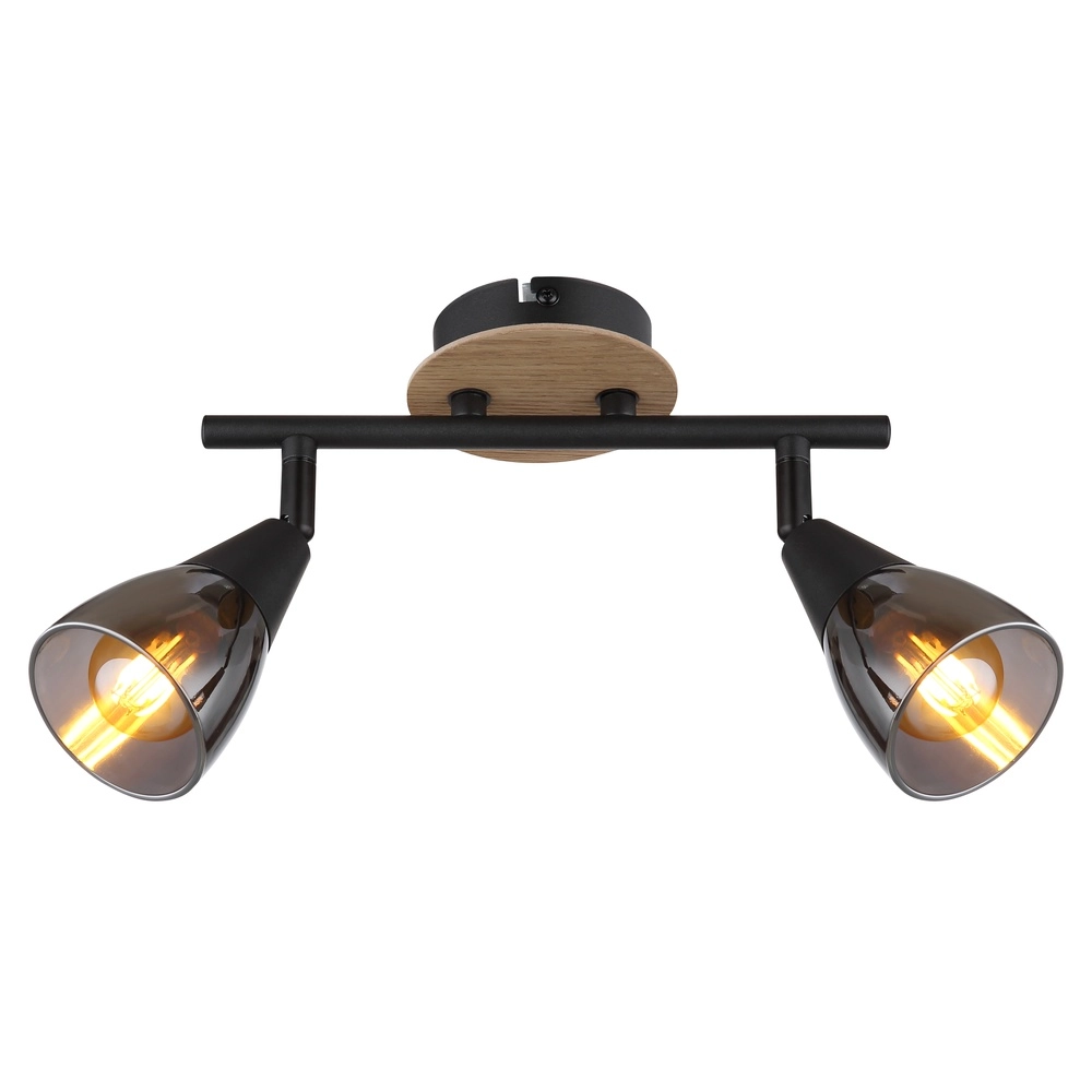 Lampe de plafond à deux lumières Mubby noir avec un aspect bois Globo 9007371445868