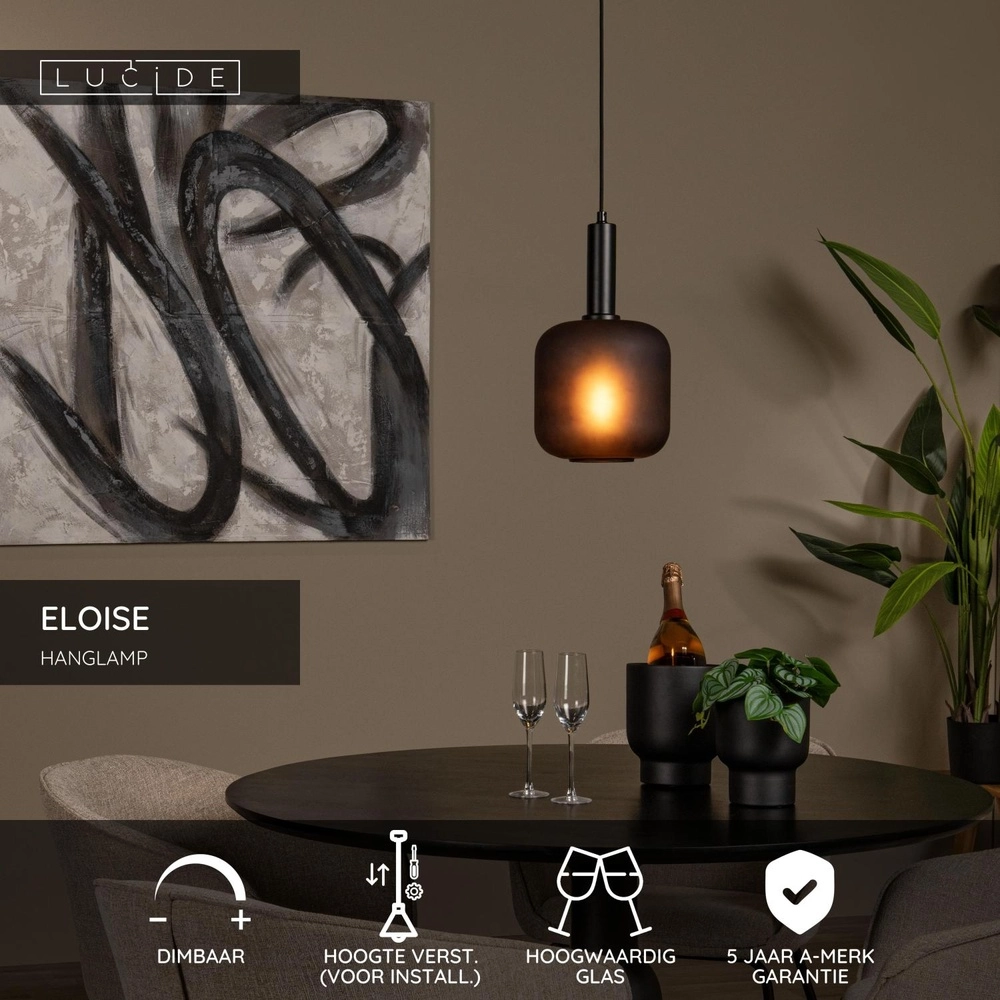 Lampe pendante noire Eloise 1-lumière Ø 21cm Lucide 5411212452450