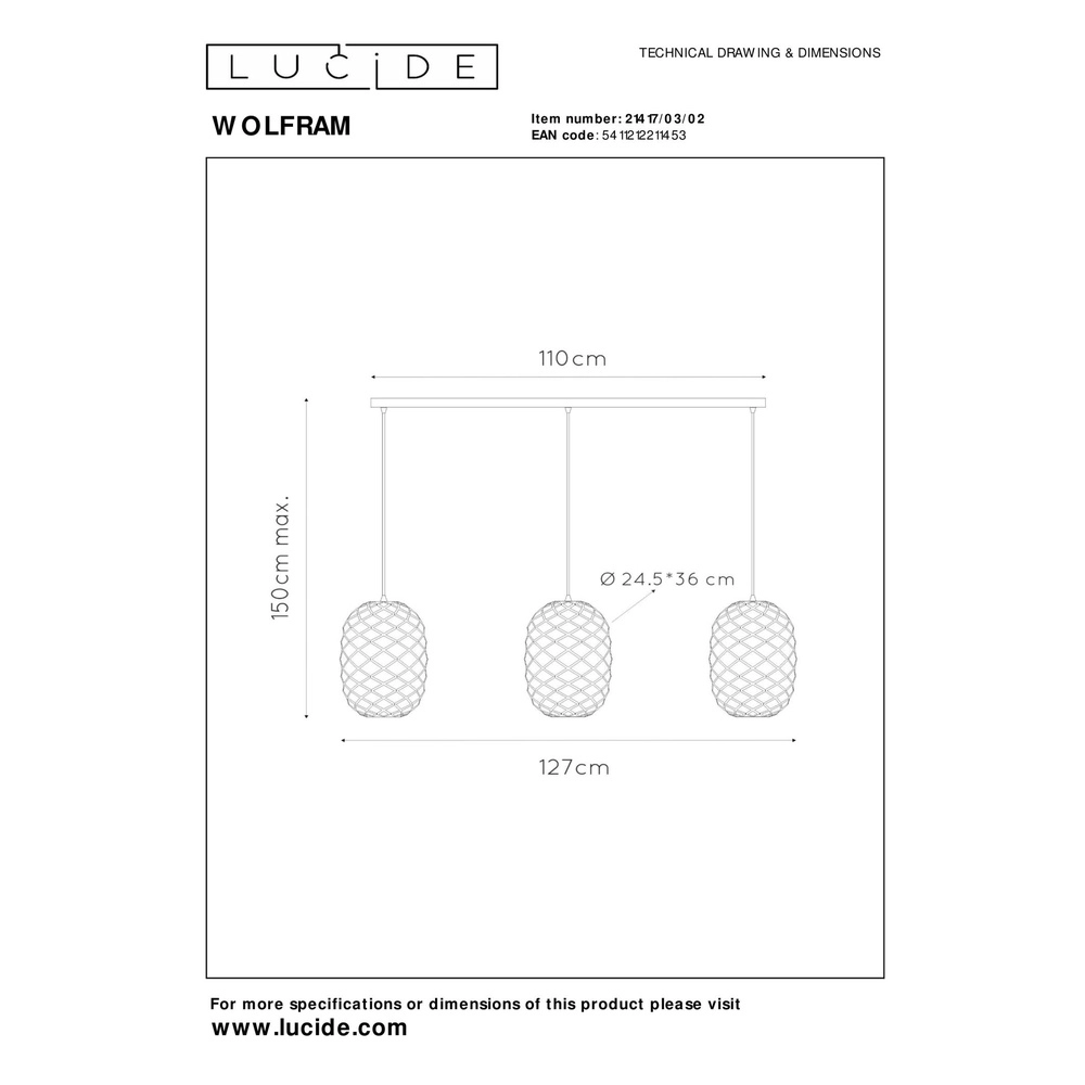 Lampe pendante à 3 lampes Wolfram Or Lucide 5411212211453