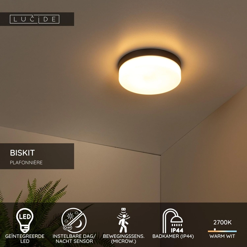 Éclairage de plafond Biskit Ø 28cm - IP44 noir Lucide 5411212792150