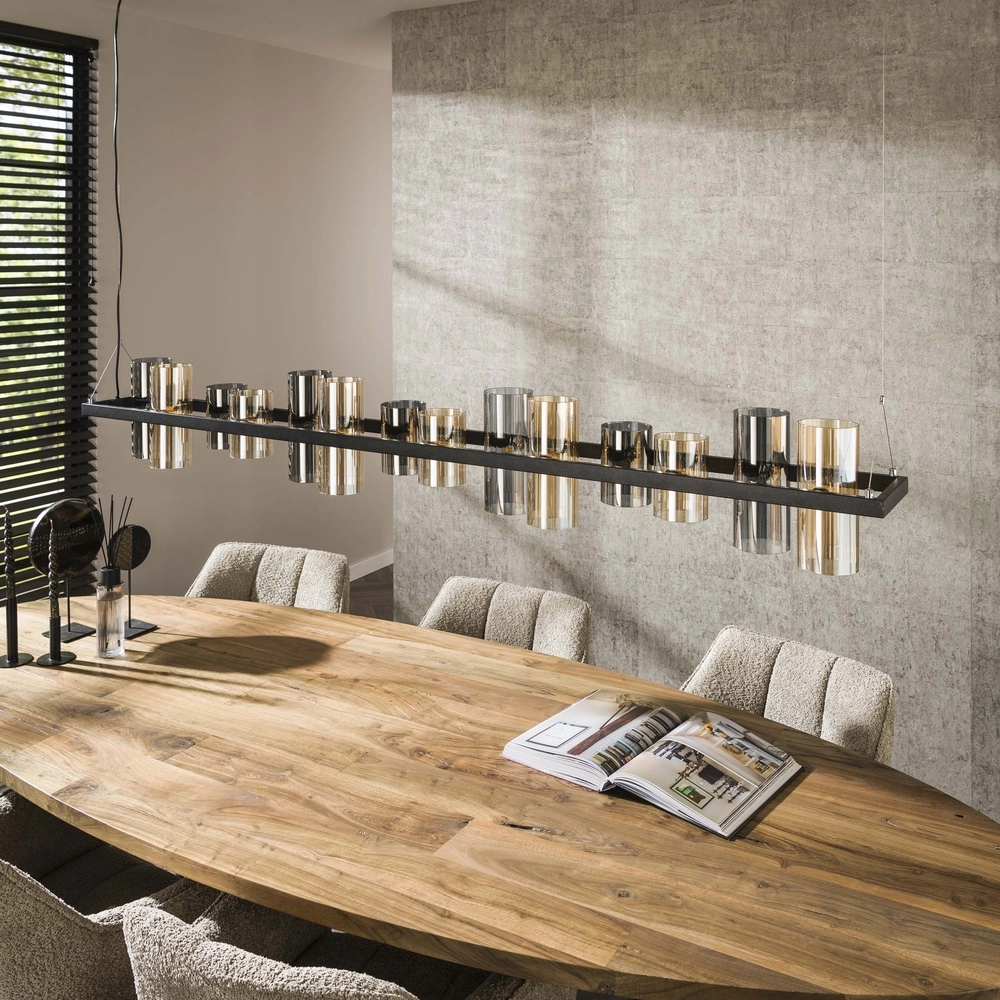 Lampe suspendue Cylinder 190 cm - verre fumé et ambré Lyora 8716803512450