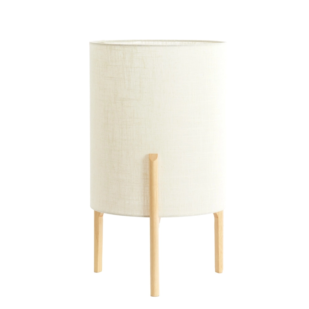Lampe de table Litto Ø 35cm - aspect bois avec lin naturel