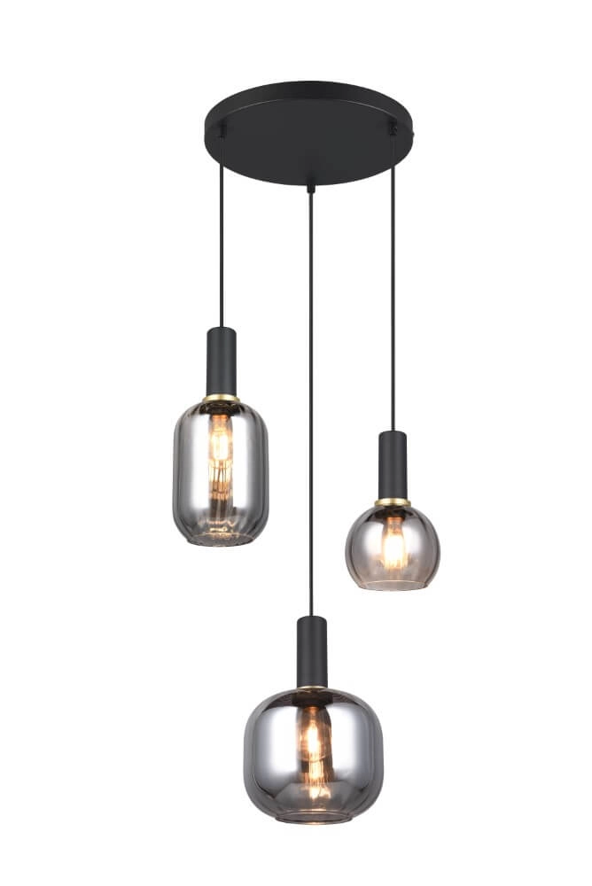 Lampe suspendue pour salle à manger Diva 3 lumières - verre fumé Trio 4017807614565