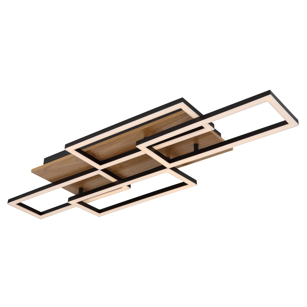 Lampe de plafond à design Jeffry noir avec bois Globo 9007371533824