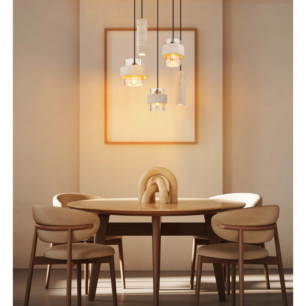 Lampe suspendue à 5 lumières Daren noir avec marbre Globo 9007371580668