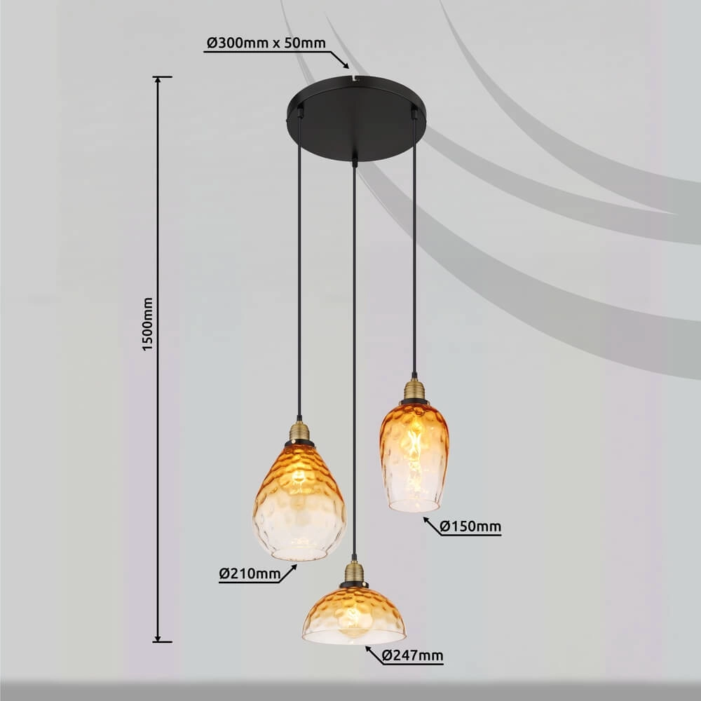 Suspension 3 lumières ronde Salvy Nid d’abeille en verre ambré Globo 9007371454440