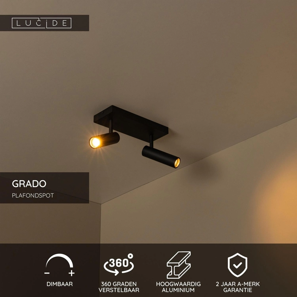 Lampe de plafond élégante Grado 2-noir clair Lucide 5411212221674