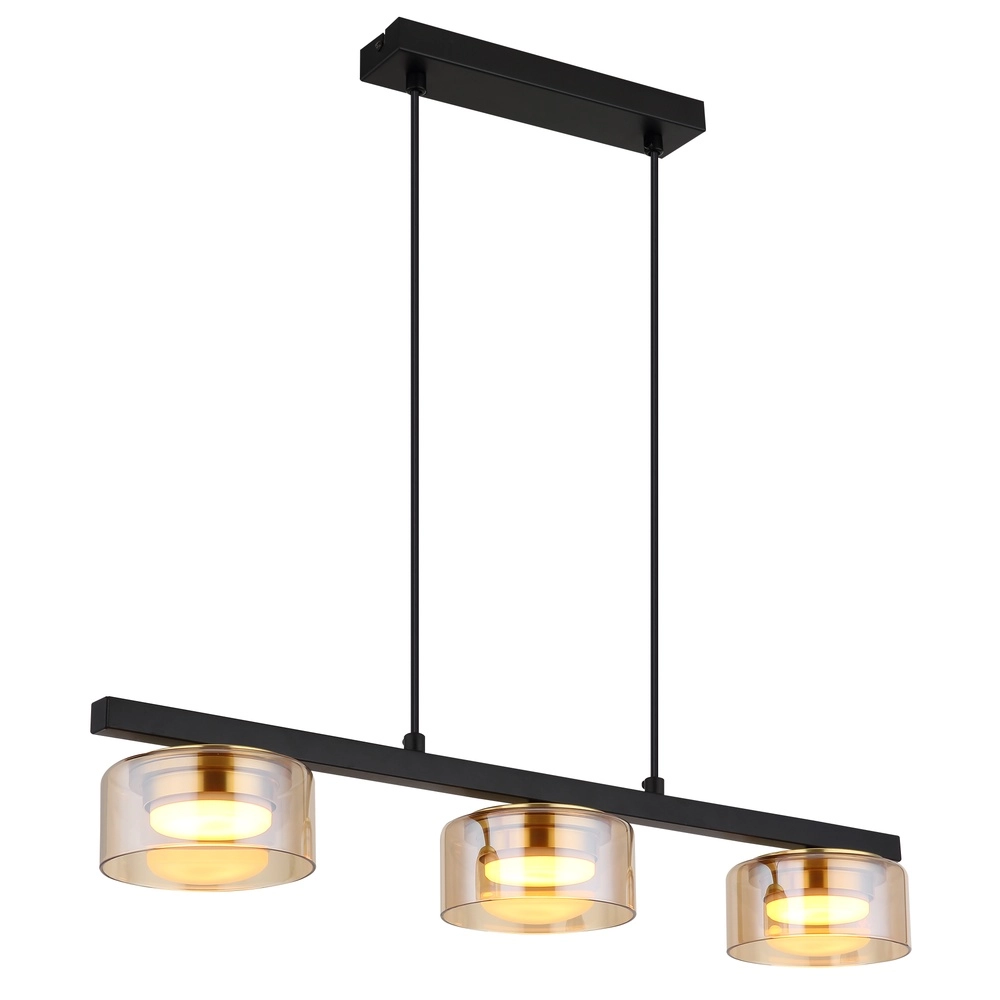 Lampe pendante de conception Higgins noir avec verre ambré
