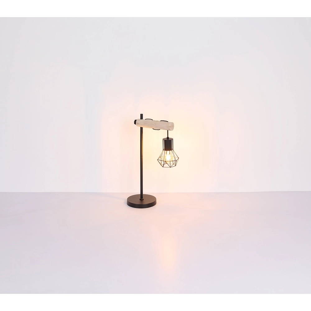 Lampe de pied Priska noir avec bois Globo 9007371443840