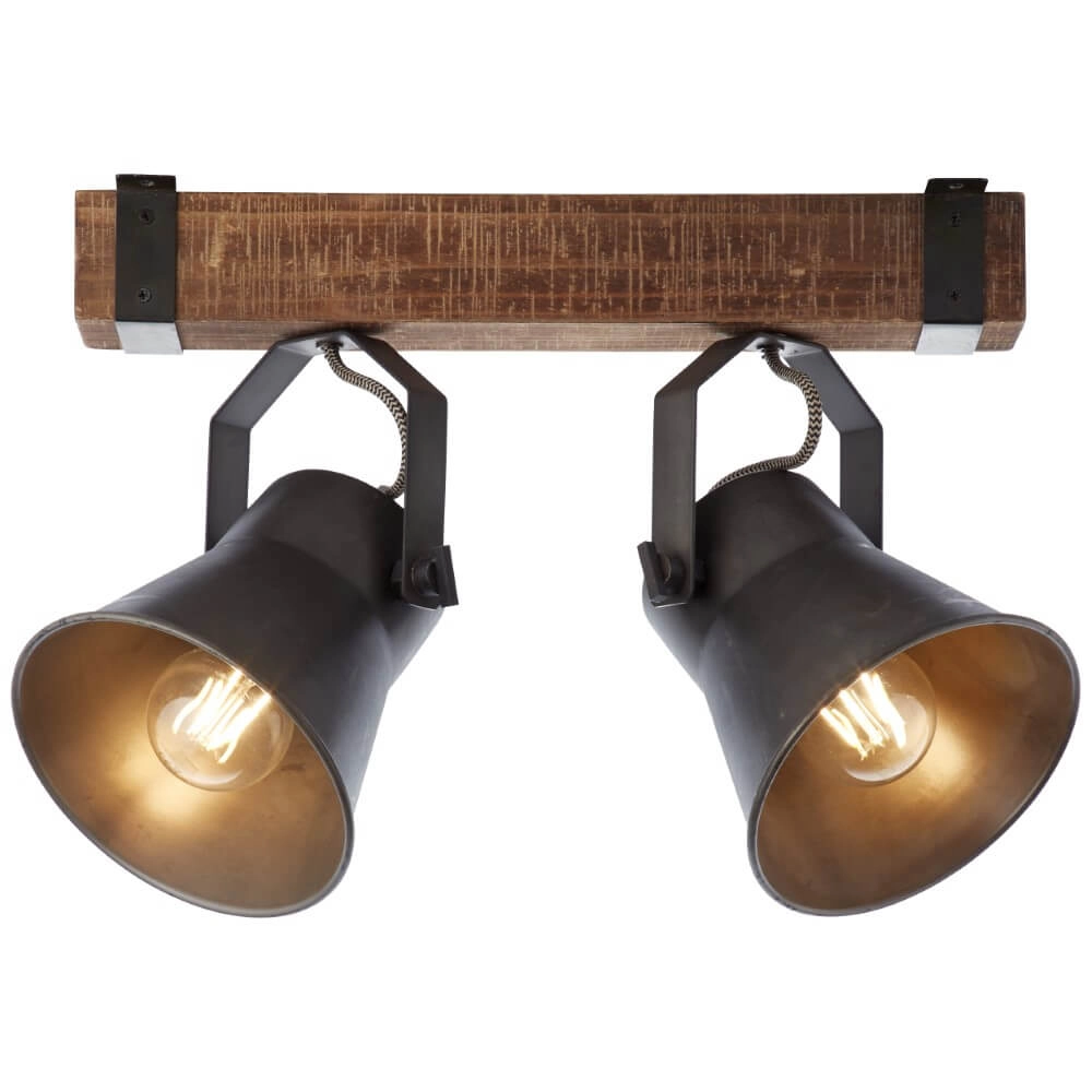 Plafonnier 2 lumières Decca noir avec du marron