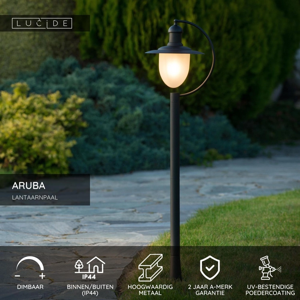 Lanterne de campagne Aruba noir Ø 25cm Lucide 5411212113559