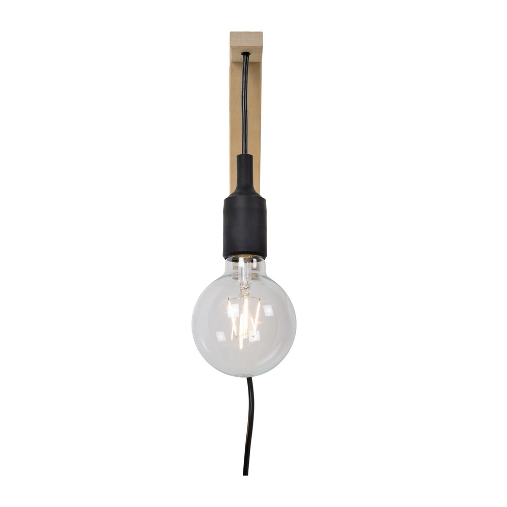 Lampe murale en bois Fix avec cordon noir Lucide 5411212082824