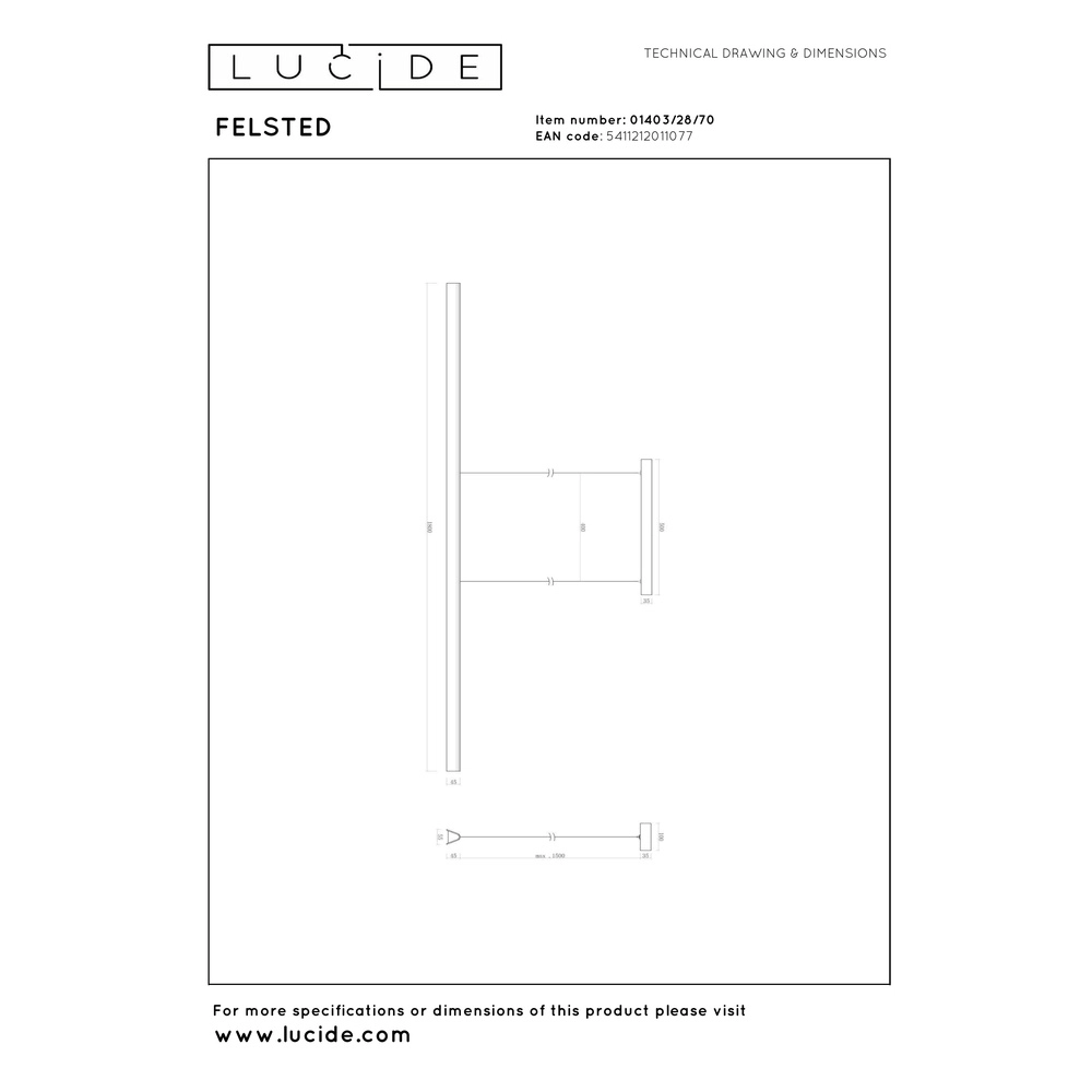 Lampe pendante de conception Felsted noir 180cm Lucide Vibes 5411212011077