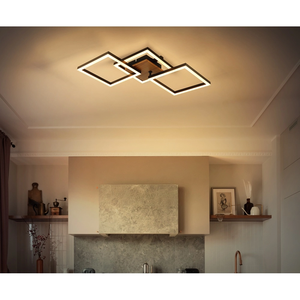 Lampe de plafond Kerry noir avec un aspect bois Globo 9007371443222