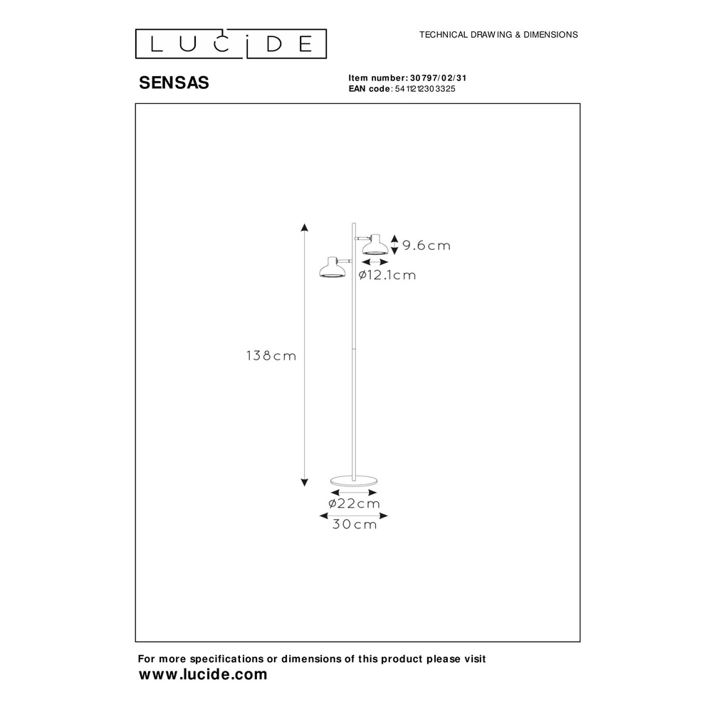 Lampe sur pied à deux lumières Sensas design blanc GU10 ES111 Lucide 5411212303325