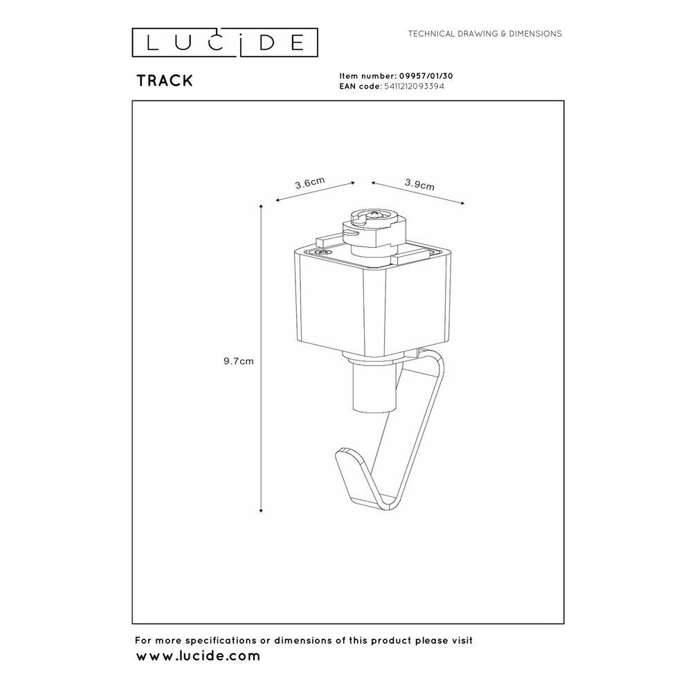 Adaptateur de lampe suspendue à rail Track Noir monophasé Lucide 5411212093394
