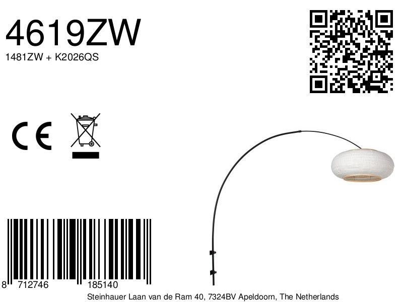 Lampe murale noire Silva Alba avec une teinte blanche Ø60cm Steinhauer 8712746185140