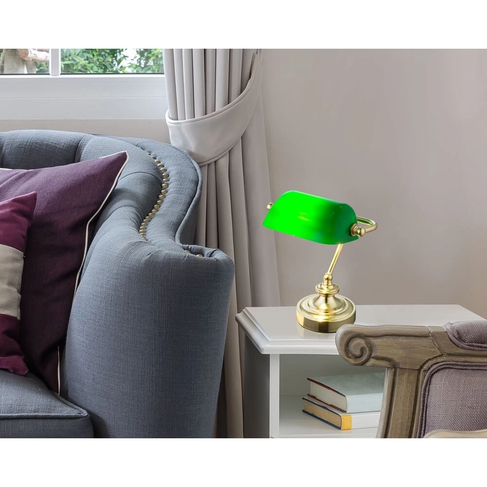 Lampe de bureau classique Antique Or avec verre vert Globo 9007371357451