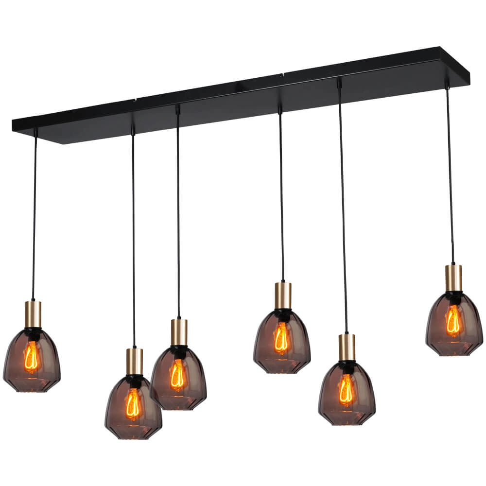 Lampe suspendue 6 lumières - dorée - Porto avec des lunettes rouges Nicolette