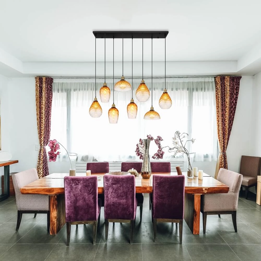 Suspension 8 lumières Salvy Nid d’abeille en verre ambré Globo 9007371448609