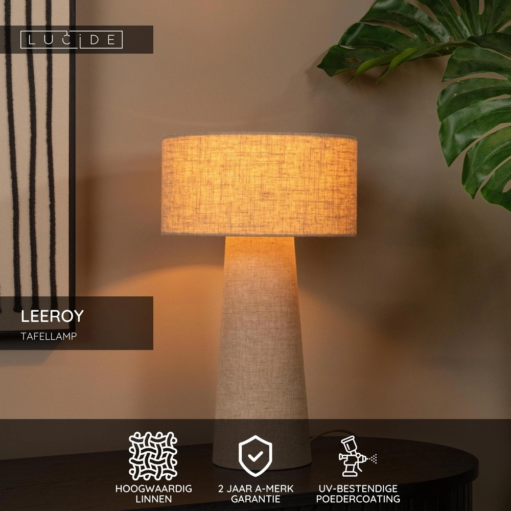 Lampe de table Leeroy taupe Ø 30 cm Lucide 5411212032119