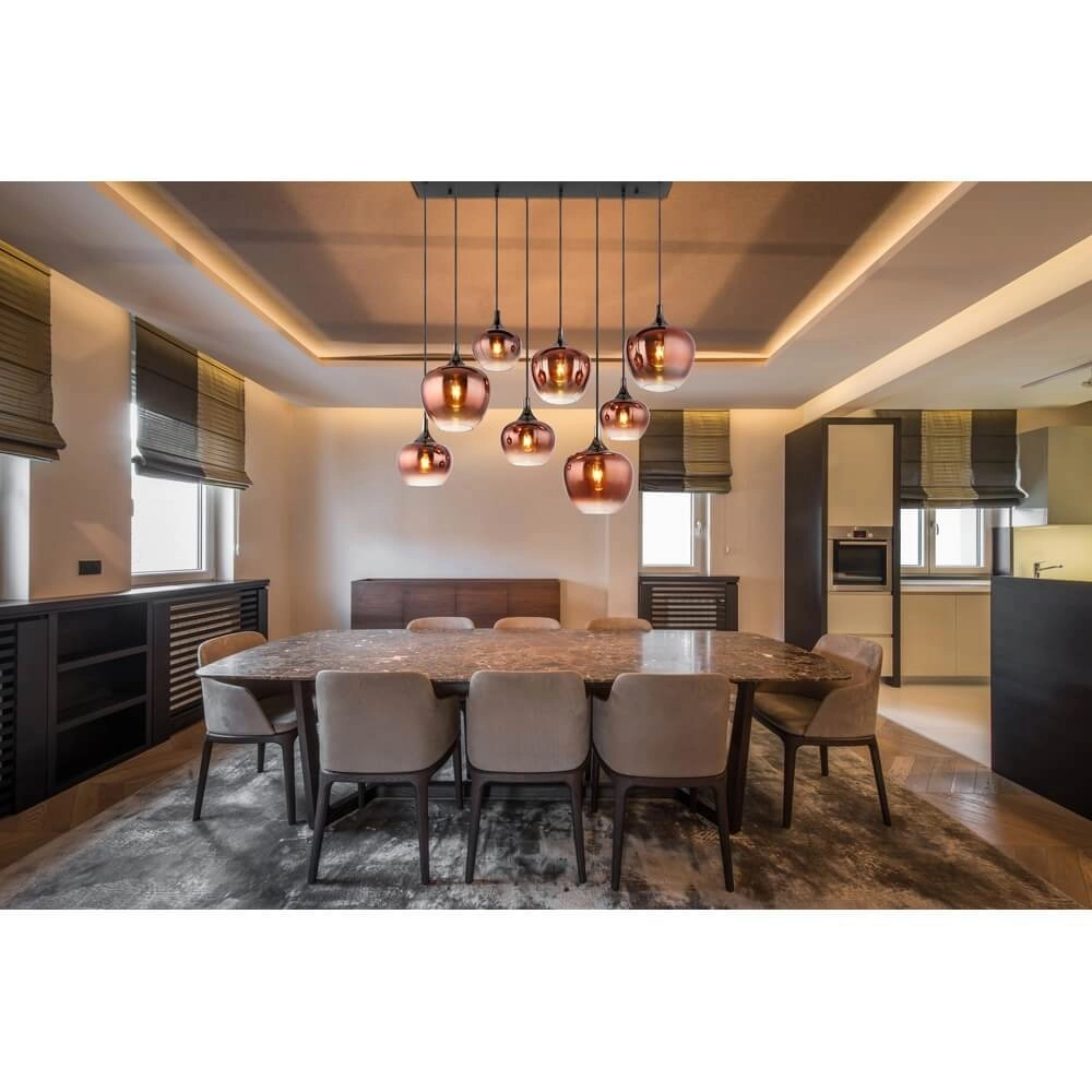 Suspension noire Maxy avec verre rouge 8 lumières Globo 9007371453986