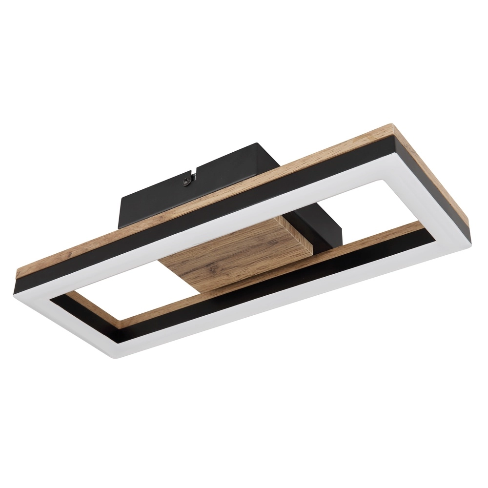 Lampe de plafond Beatrix Rectangle noir avec bois Globo 9007371454402