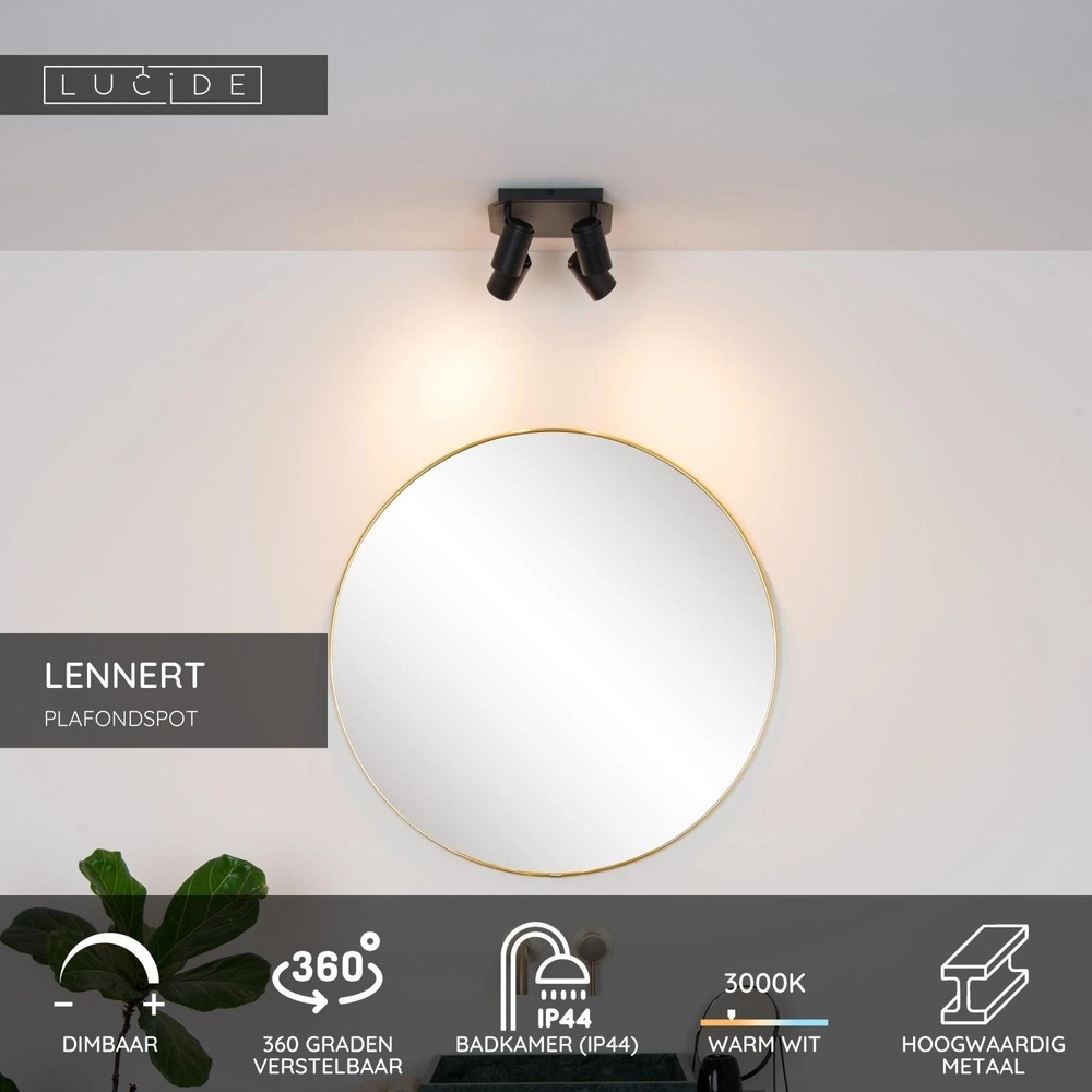 Projecteur de plafond Lennert Noir à 4 lumières Lucide 5411212262707