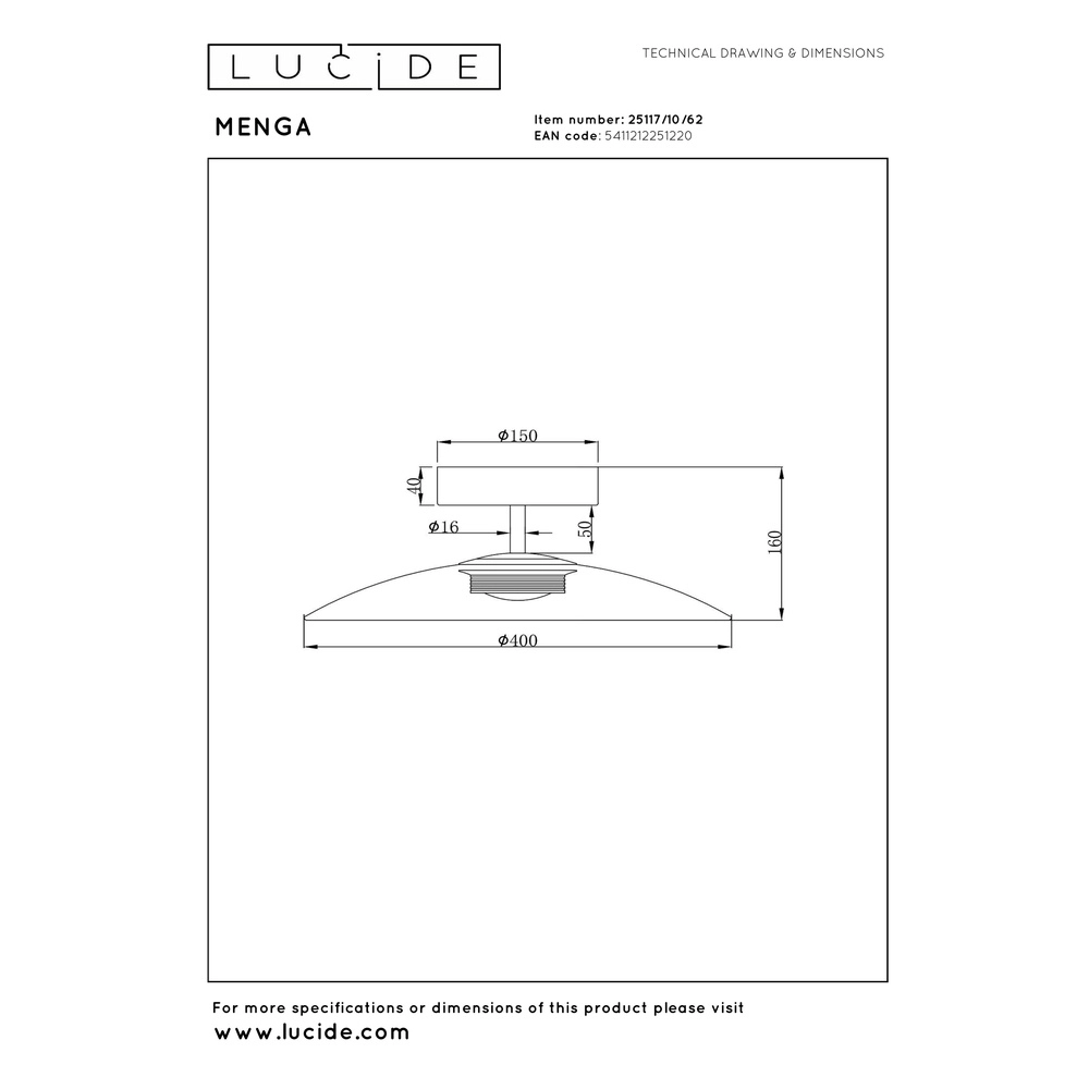 Lampe de plafond élégante Menga Ø verre ambré de 40 cm Premium by Lucide 5411212251220