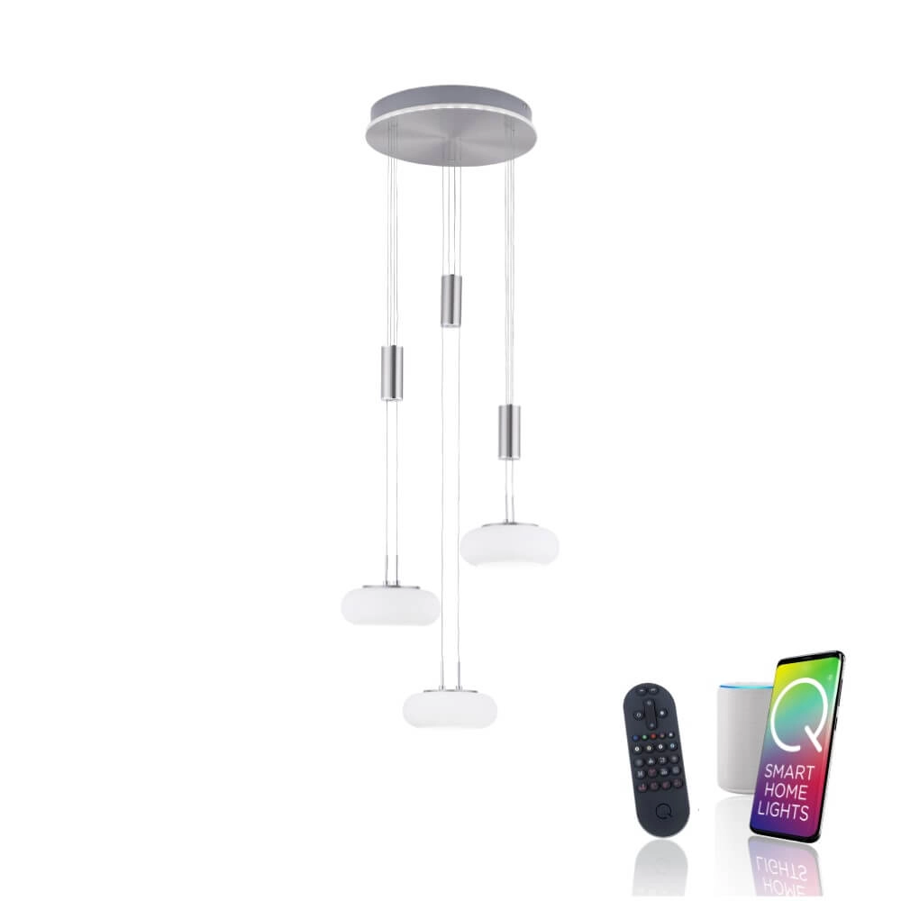 Lampe suspendue 3 lumières Q-Etienne rond en métal Paul Neuhaus 4012248350447