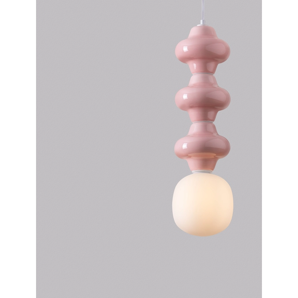 Suspension Clio L céramique rose avec verre blanc