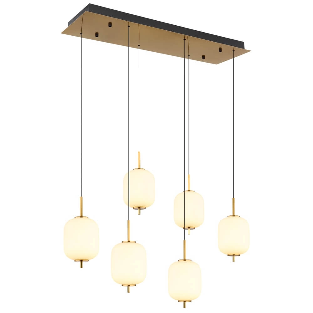 Suspension dorée Ewald Verre blanc à 6 lumières Suspension dorée Ewald Verre blanc à 6 lumières