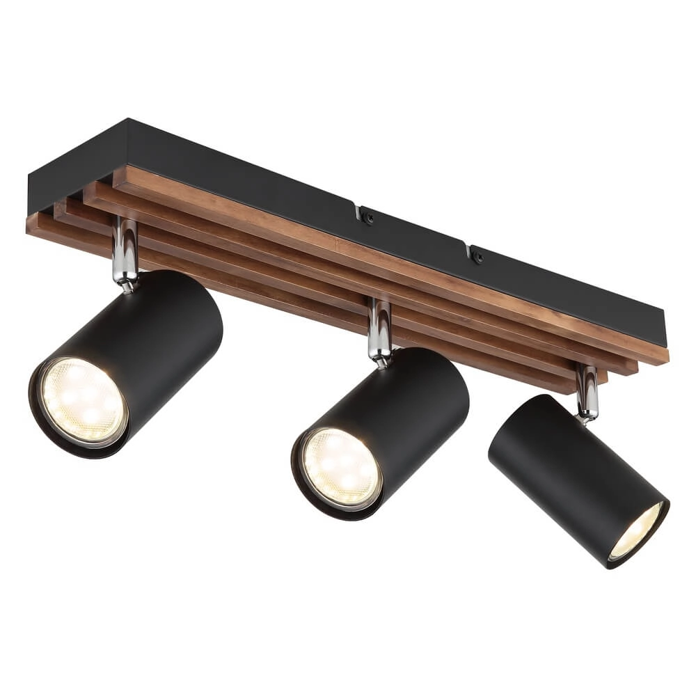 Plafonnier Kayden 3 lumières noir avec bois Plafonnier Kayden 3 lumières noir avec bois