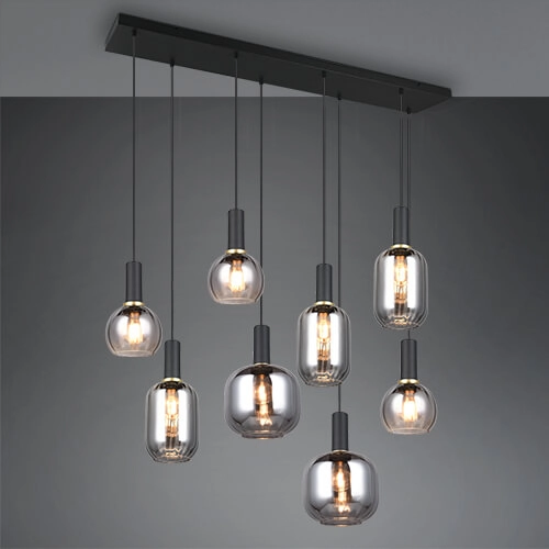 Lampe suspendue pour salle à manger Diva 8 lumières - verre fumé