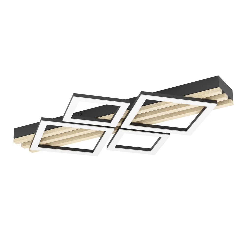 Lampe de plafond moderne Cembrano noir avec un carré en bois 72 cm