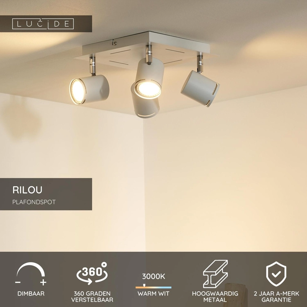 Projecteur de plafond Rilou Blanc dimmable à 4 lumières Lucide 5411212261991