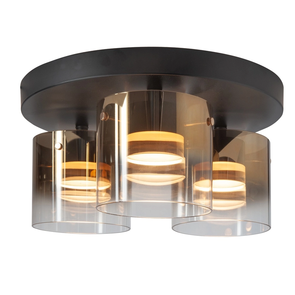 Plafonnier 3 lumières Salerno noir avec verre doré Plafonnier 3 lumières Salerno noir avec verre doré