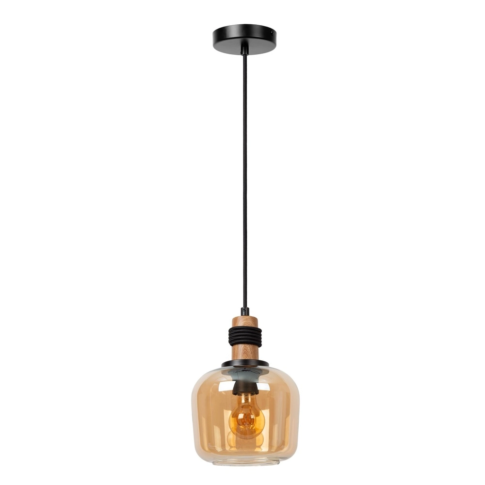 Lampe suspendue Ilona Ø 18 cm noir avec verre ambré
