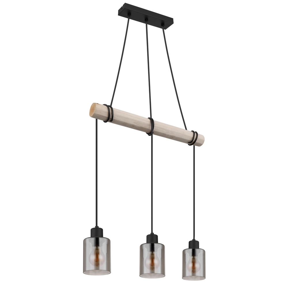 Lampe pendante à 3 lampes Hadera noir avec verre fumé Globo 9007371438419