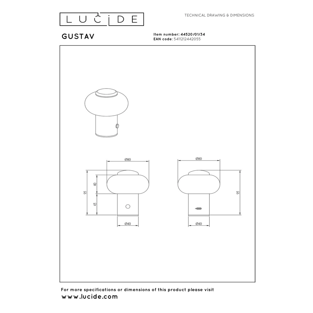 Lampe de table rechargeable Gustav jaune Lucide 5411212442055
