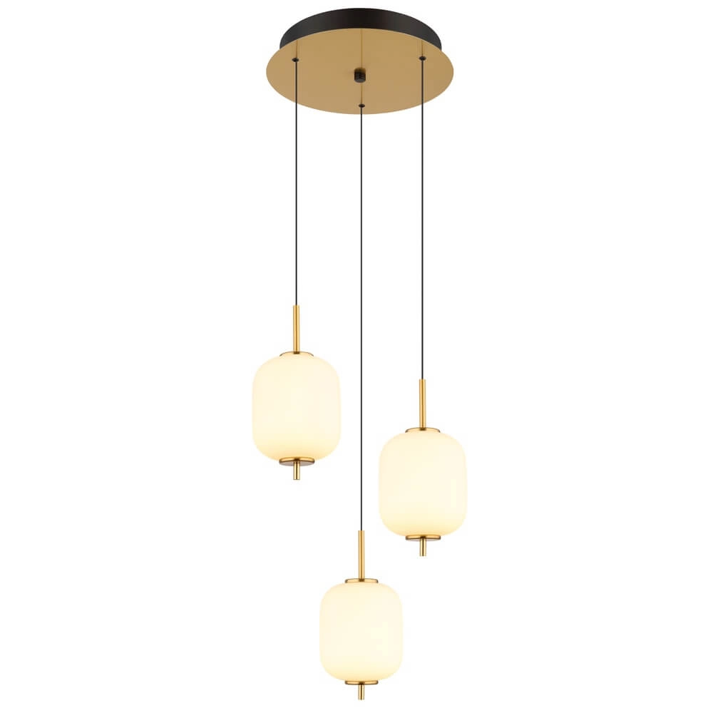 Suspension dorée Ewald 3 lumières Ø 37,5cm verre blanc Suspension dorée Ewald 3 lumières Ø 37,5cm verre blanc