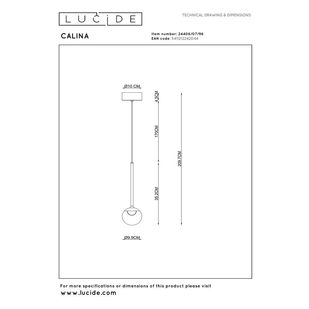 Lampe suspendue Calina seulement avec une boule d’ambre Premium by Lucide 5411212242044